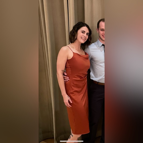 Bronze Satin Midi Dress - Picture 2 of 5